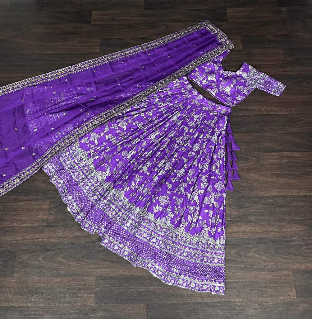 Designer Dyeable Pure Viscose Jacquard fabric Lehenga Choli & Dupatta Set