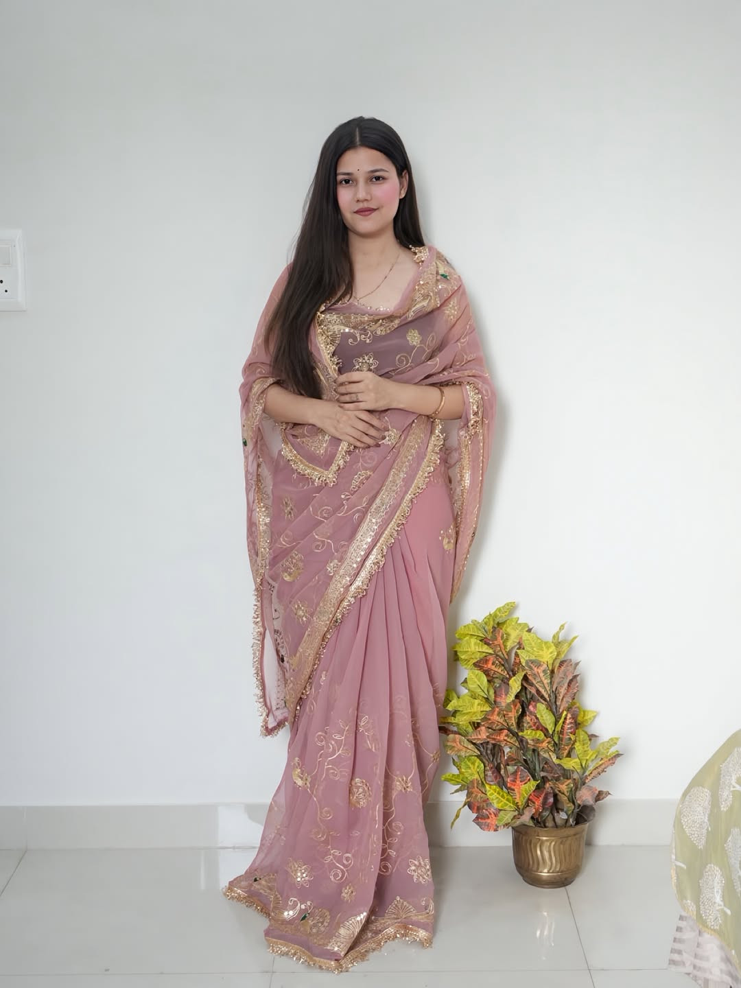 Premium Pyaji Royal Georgatte Darbari Saree With Blouse