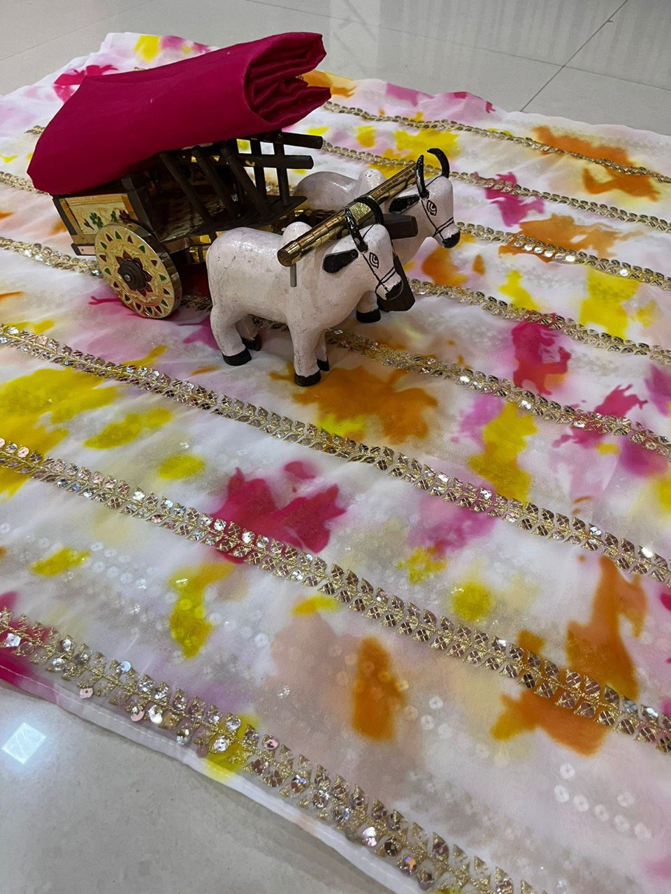 Elegant Heavy Georgette Digital Print Saree with Sequins Embroidery & Satin Silk Blouse