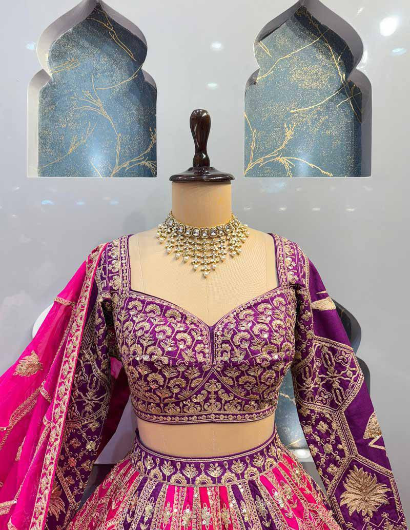 5 Meter Flared Chinon Silk Lehenga with Can-Can & Canvas Layers | Premium Coding Sequins Work