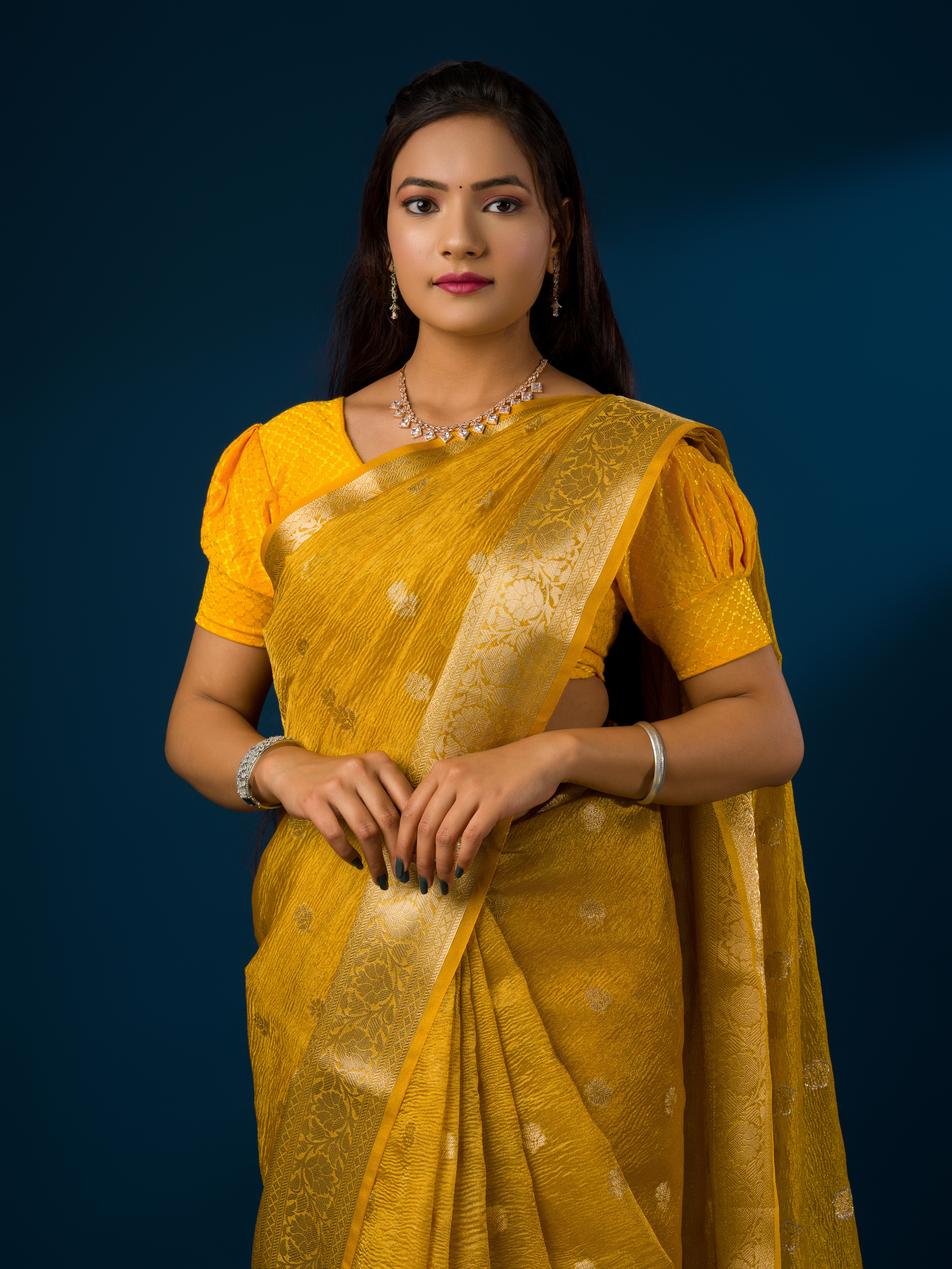 New pure Banarasi Crush Tissue Handloom Zari Border Saree