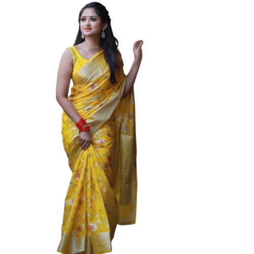 Beautiful Gold Zari pure Banarasi Khadi Georgette Silk saree