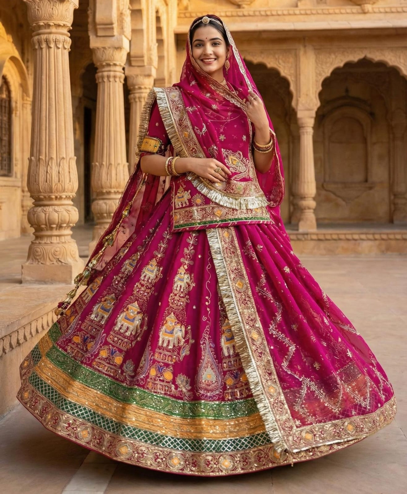 Botique Range Royal Pure Rajwadi Poshak With 4 Mtr Heavy Gher