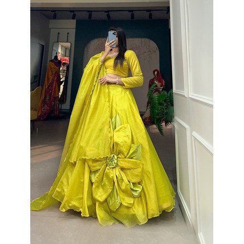 Beautified With Amazing Hand Made Flower As Shown Lehenga Set For Women