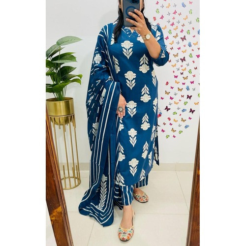 "Pure Cotton Kurti Set with Heavy Sequin Embroidery & Dupatta"