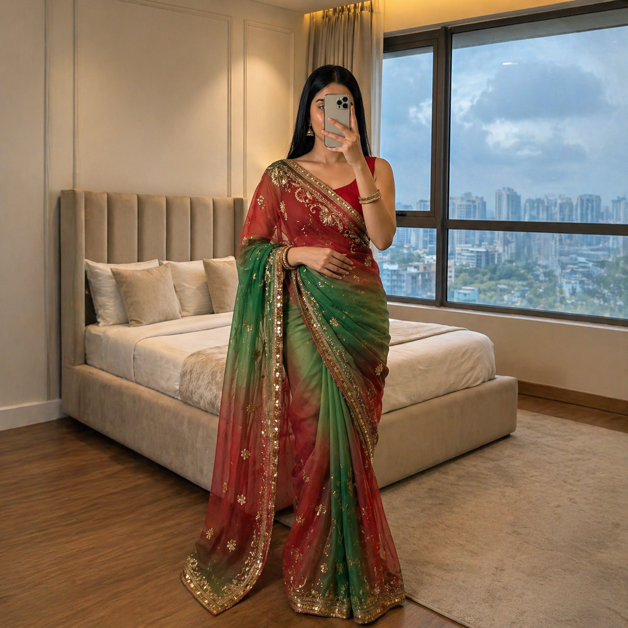 Royal Georgette Rajputi Saree with Unstitched Blouse - Elegant Indian Traditional Wear