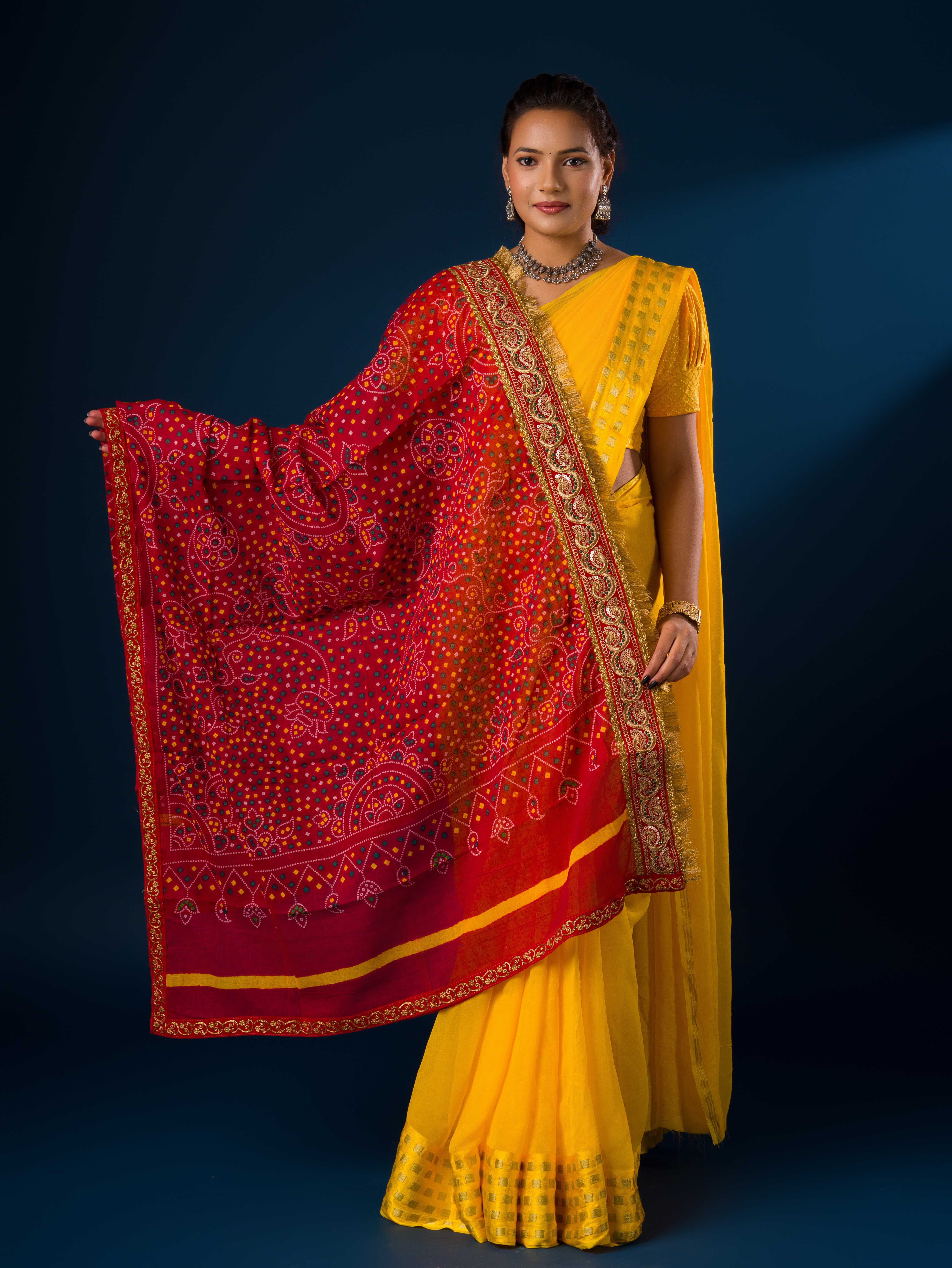 Marwadi Pure Cotton Bandhani Embroidery Border Dupatta