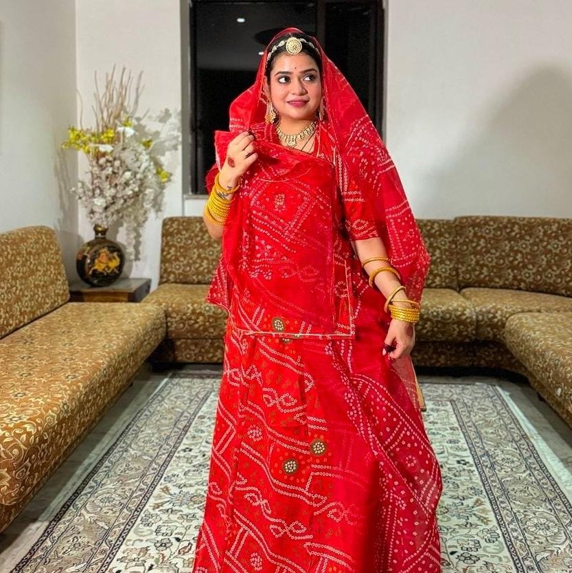 Bandhej print Sharbati Cotton Suit In Red Colour
