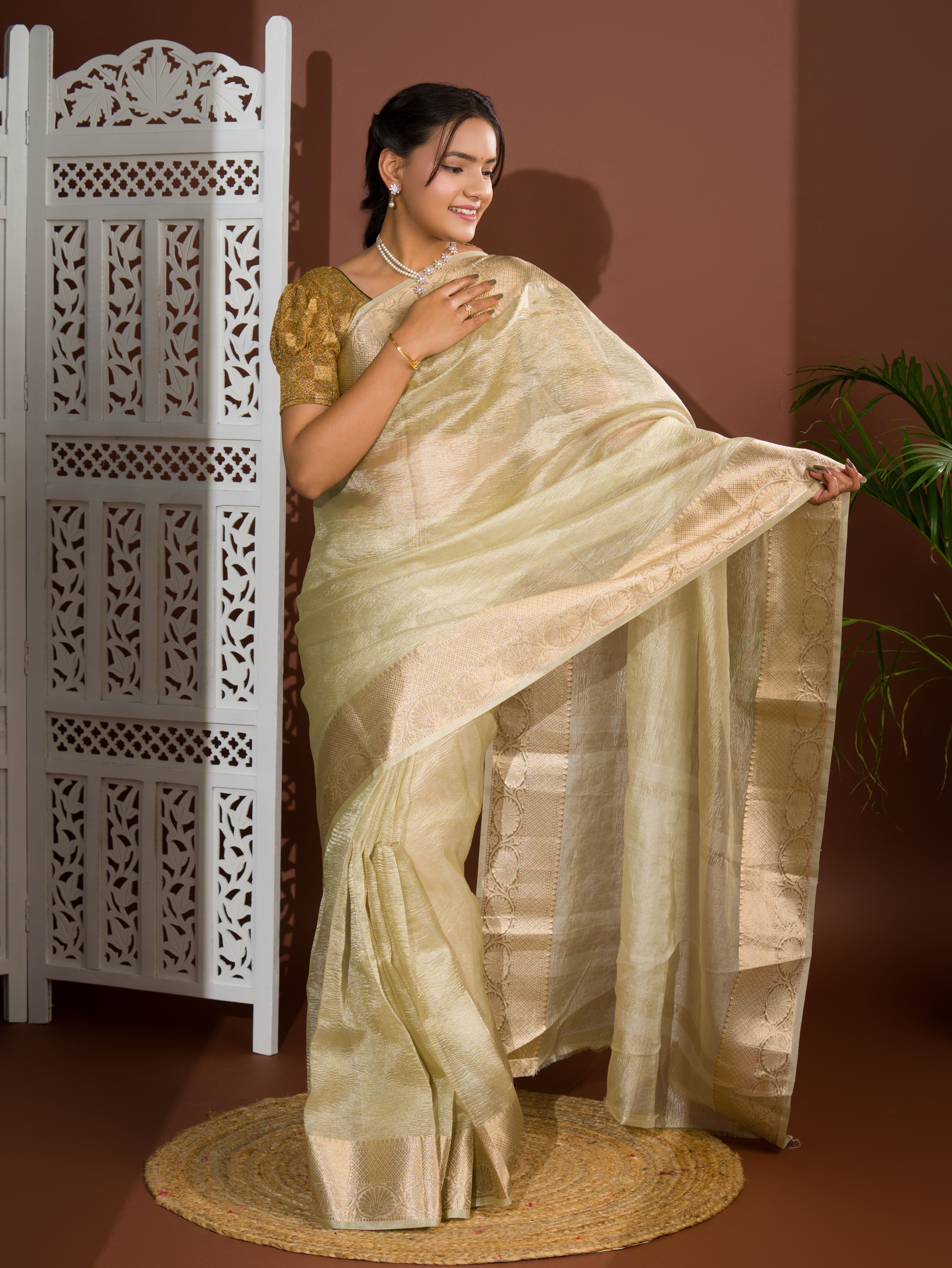 Pure Tissue Silk Banarasi Handloom Zari Border saree
