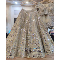 Luxury Real Mirror Work Lehenga in Mono Satin Silk with Can-Can & Canvas Layers