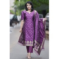 Elegant Women’s Jacquard Kurta Pant with Dupatta Set – Purple Ethnic Wear