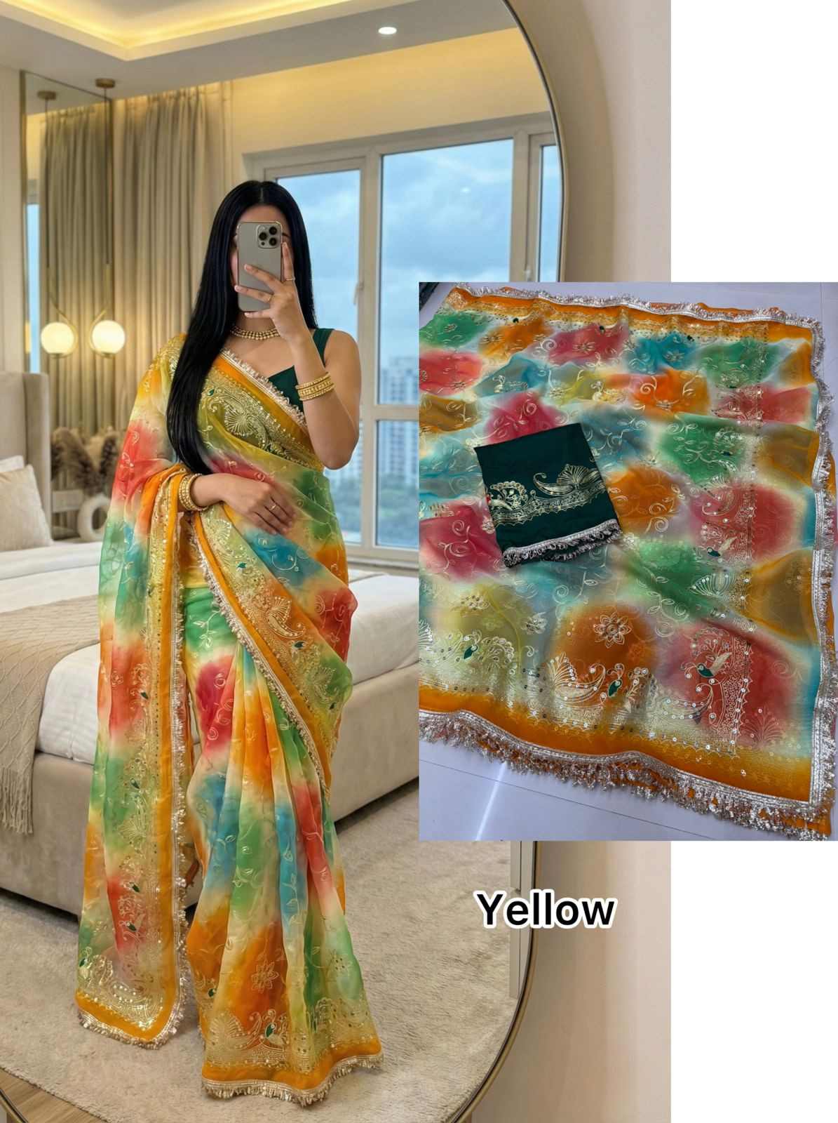 Premium Royal Georgette Saree with Sequin Kasab Work